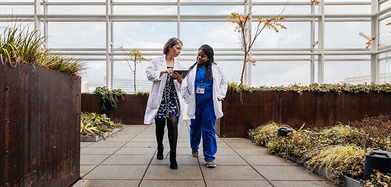 health care workers walking