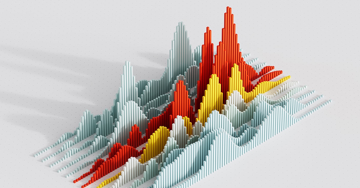 Digitally generated image of multi coloured vertical bars. Concept of fintech technology, new banking and investment. Clean design.