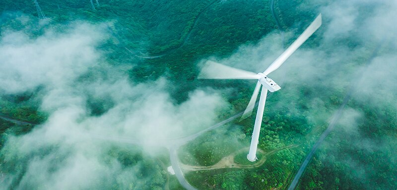 Wind power station on the mountain