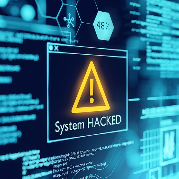 A computer popup box screen warning of a system being hacked, compromised software enviroment. 3D illustration.