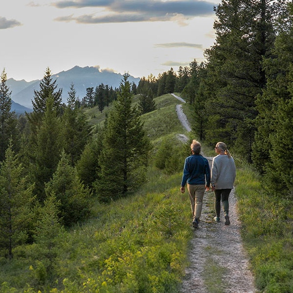 Couple hiking in mountain forest